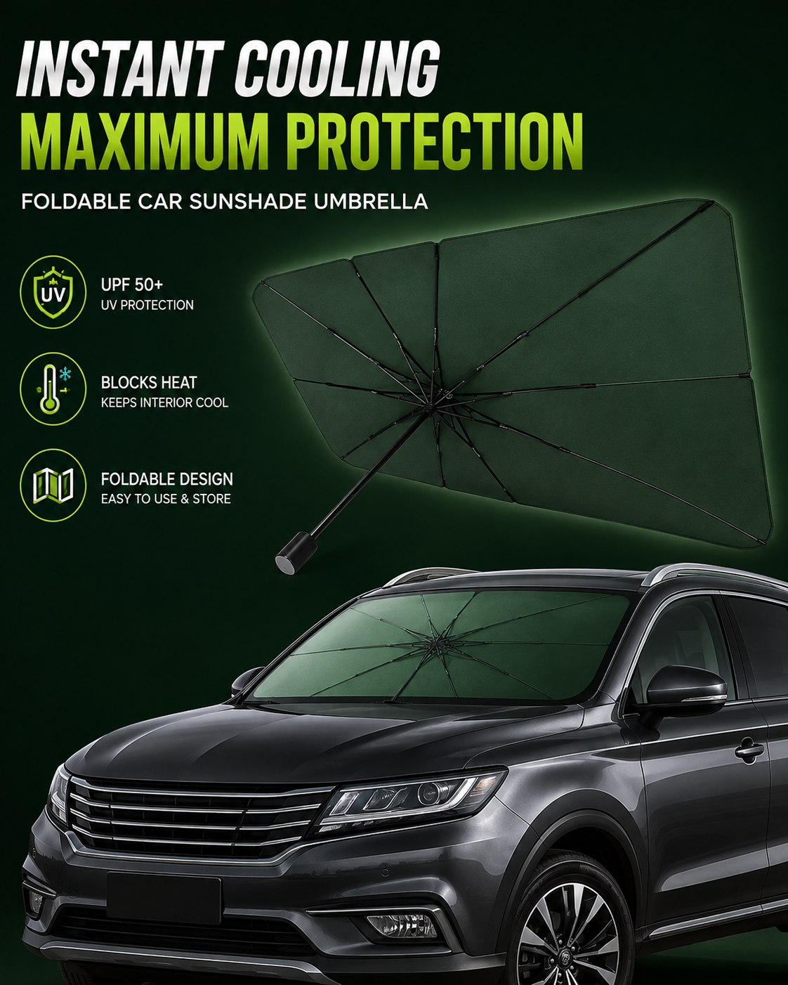 "Car Windshield Sun Shade – Foldable UV & Heat Protector for All Vehicles"